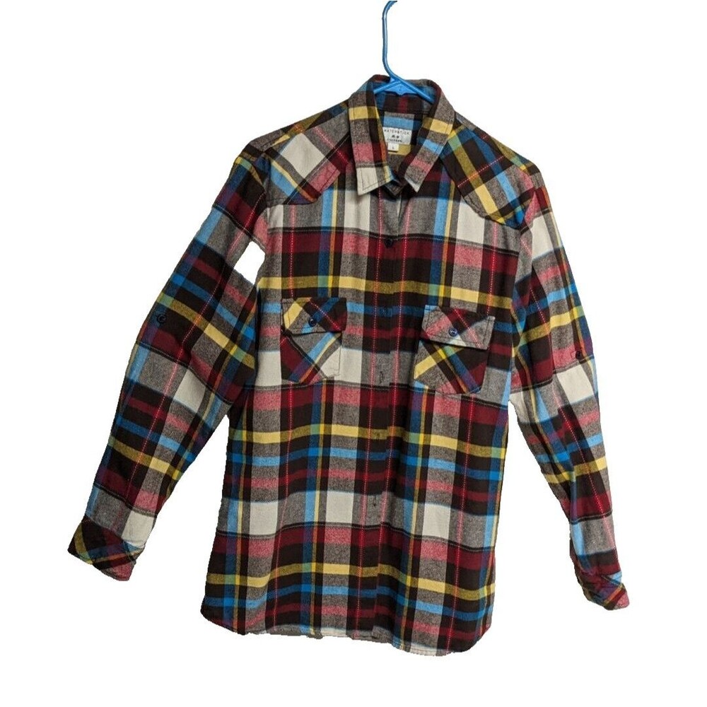 Matchstick Women Top Large Argus Plaid Flannel Button Up Western Sleeve Shirt L